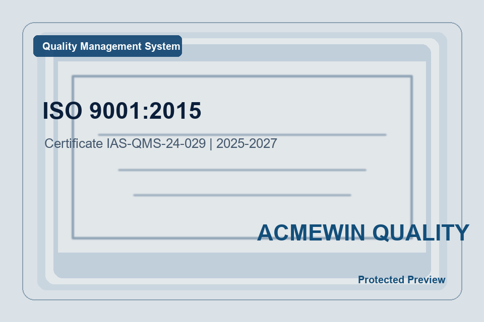 Acmewin ISO 9001:2015 public certificate thumbnail